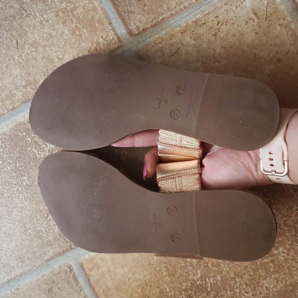 Lulus CAYLEE LEATHER SANDAL ROSE GOLD SLIDE - Picture 6 of 11